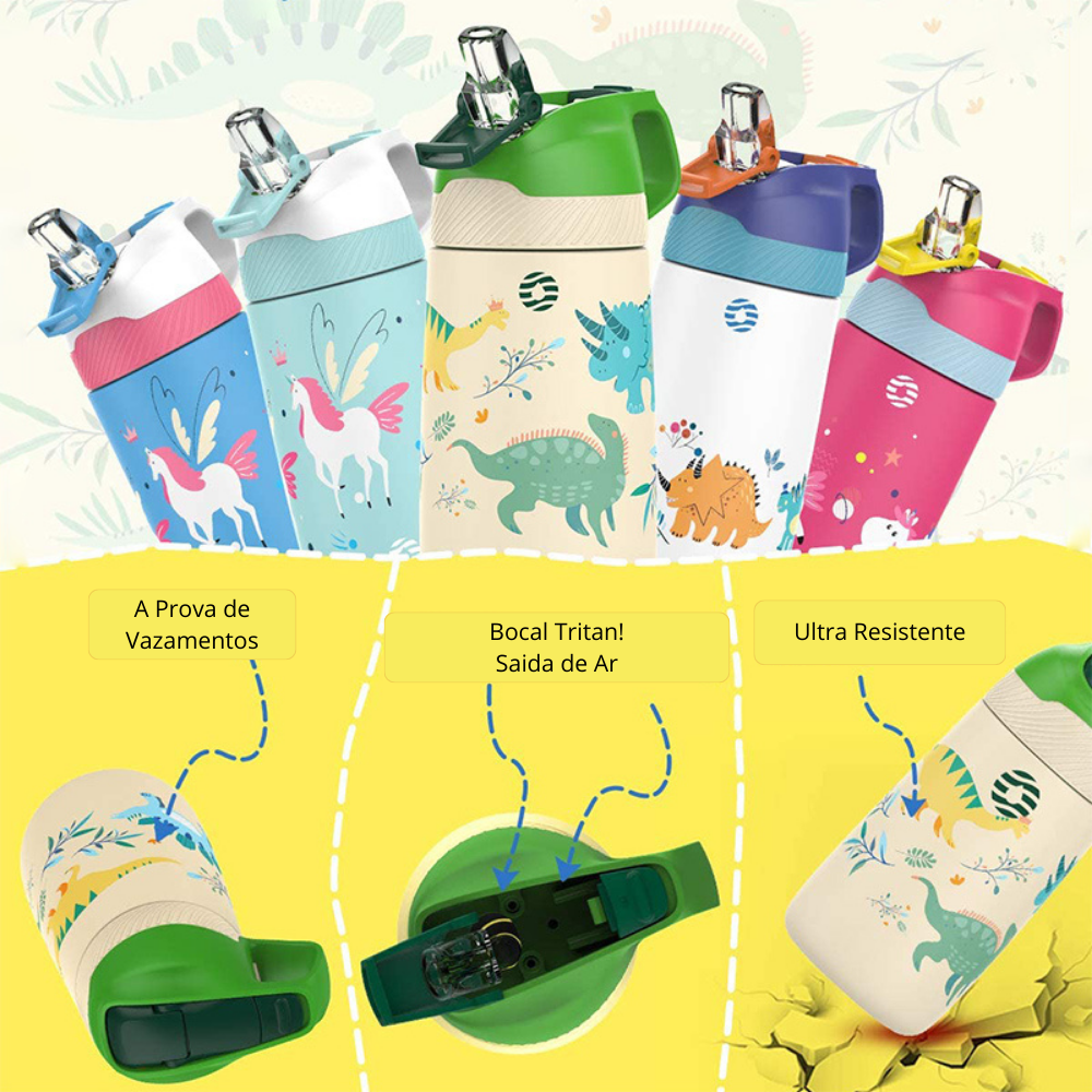 Garrafa Termica infantil estampa Com Canudo Ultra Resistente 350ml - LojaLB