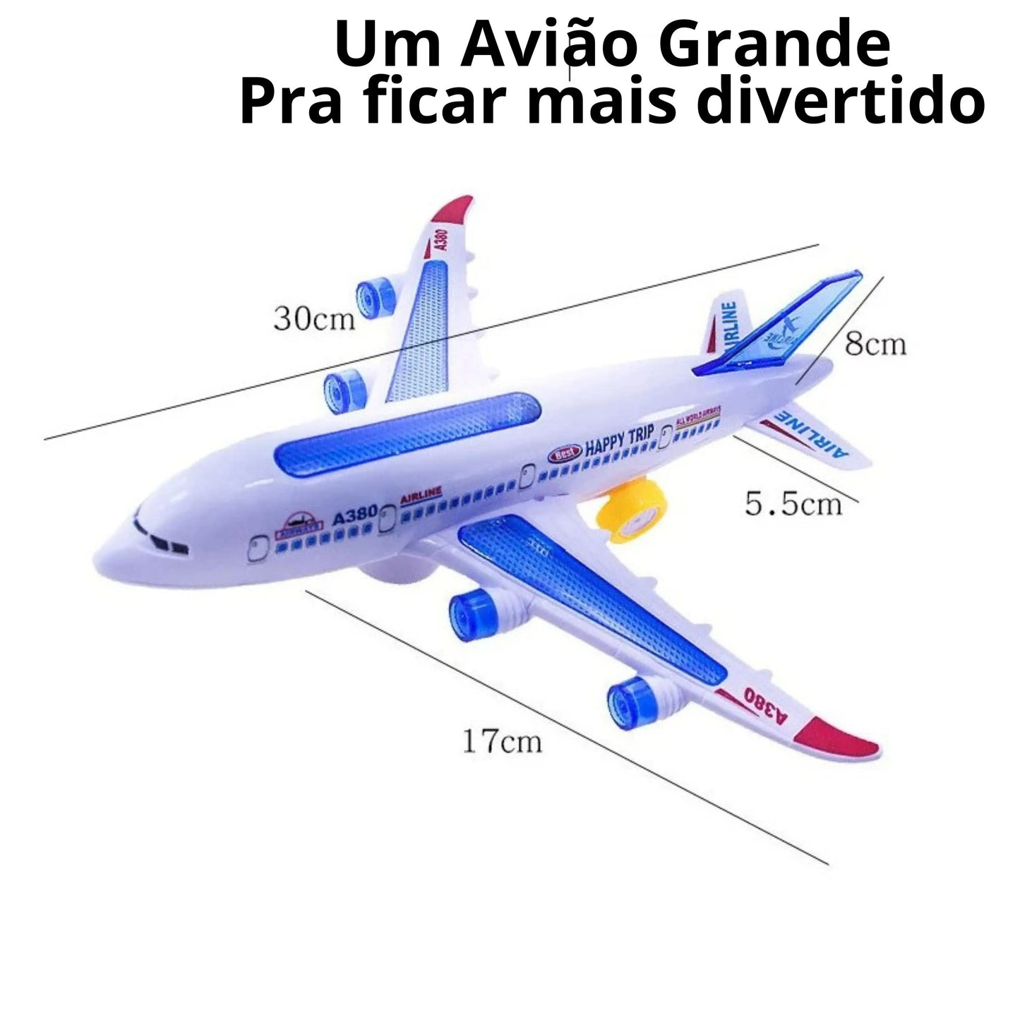 Avião Brinquedo infantil A380 sons reais musicas rotação automatica