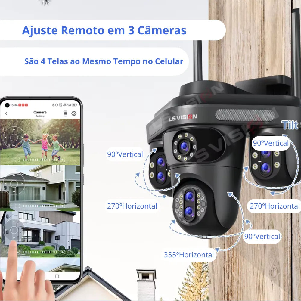 Camera de segurança wifi ls vision wl367 Zoom Optico 35mp Quatro Telas 7 Lentes - Garantia de 1 Ano