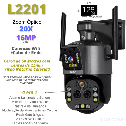 Camera wifi externa inteligente L2201 zoom 20x 8k Visão Noturna colorida Ip66 Cartão 128GB - Garantia de 1 Ano