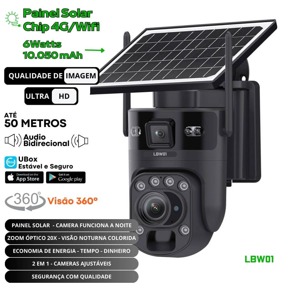 Camera wifi 4G solar lbw01 12MP zoom 20X Optico duas telas audio rastreamento cctv - Garantia de 1 Ano