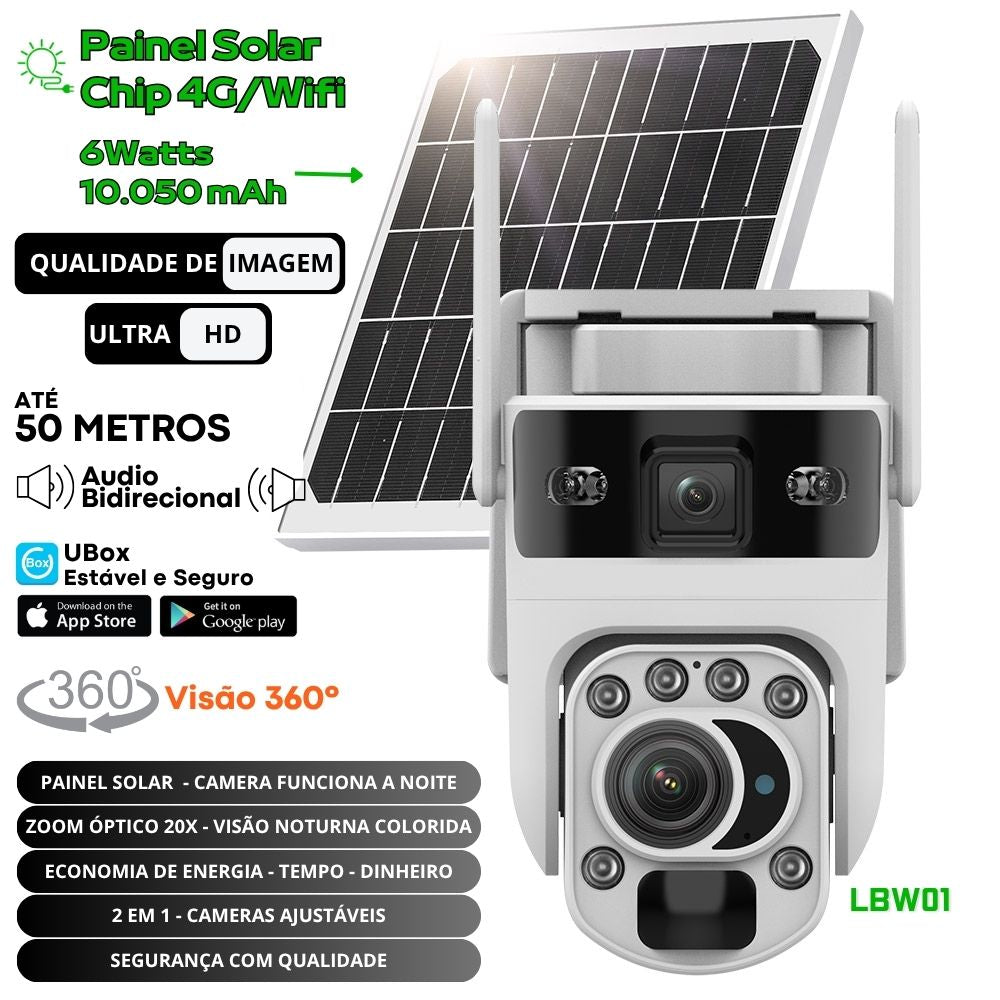 Camera wifi 4G solar lbw01 12MP zoom 20X Optico duas telas audio rastreamento cctv