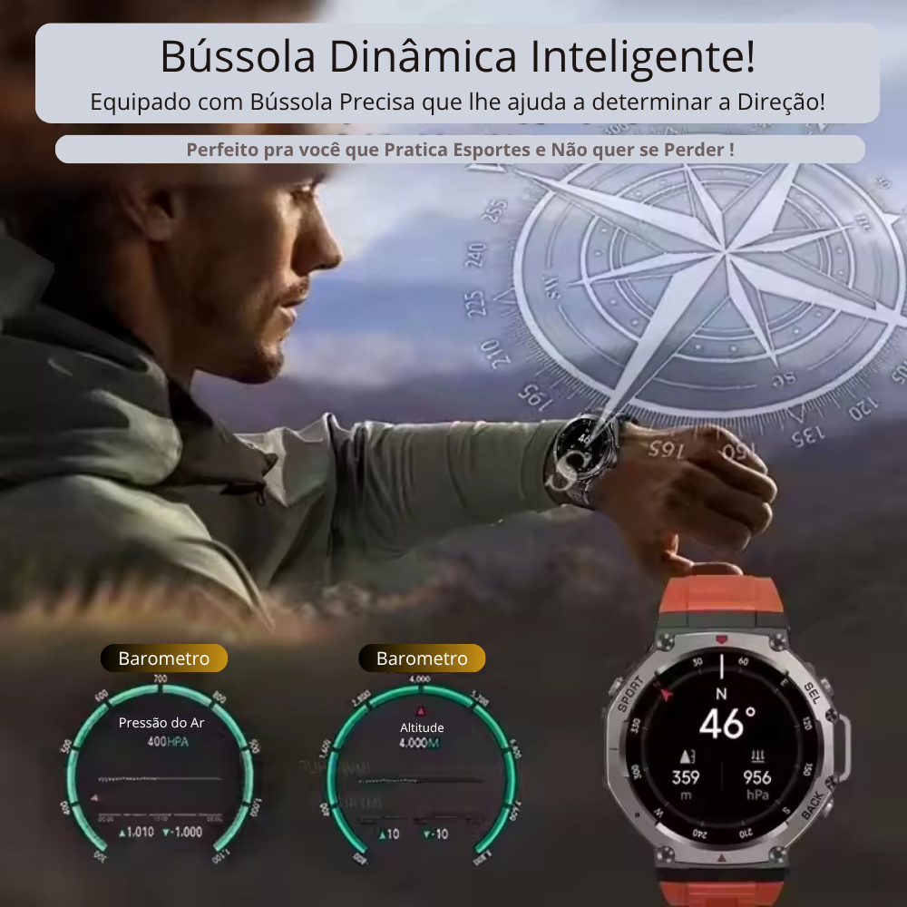 Relogio Smartwatch inteligente LB58 NFC GPS Duplo Bussola Monitor Cardiaco Modulo Esportes Resistente a Agua