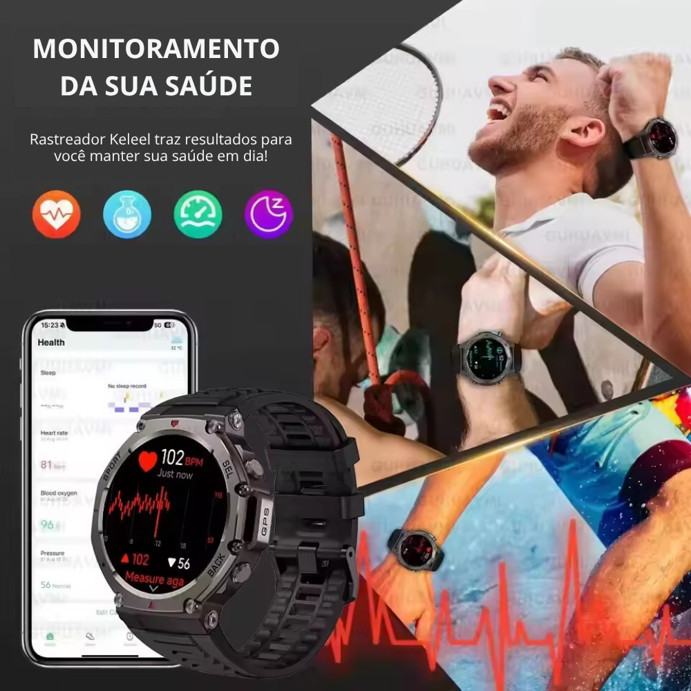Relogio Smartwatch inteligente LB58 NFC GPS Duplo Bussola Monitor Cardiaco Modulo Esportes Resistente a Agua
