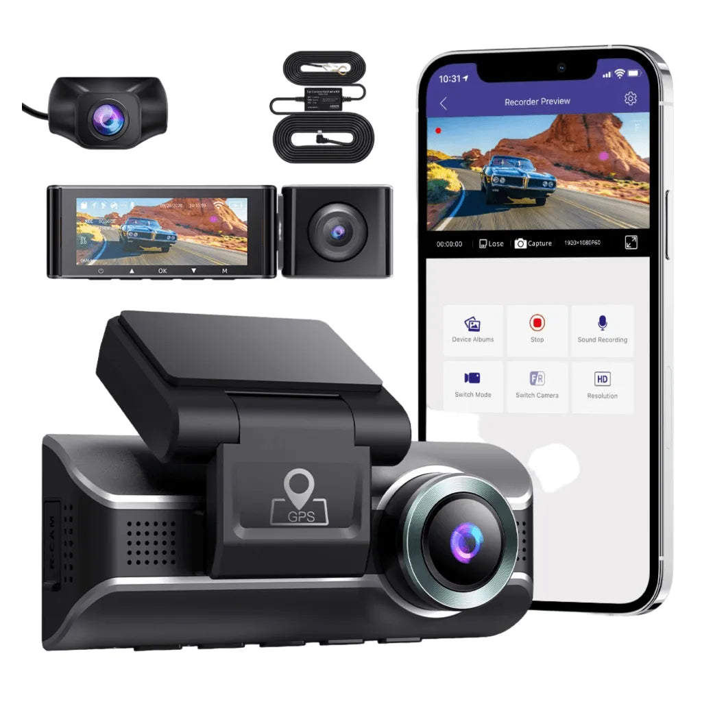 Camera veicular 3 canais 4k Com Wifi GPS Infravermelho Night vision - LojaLB