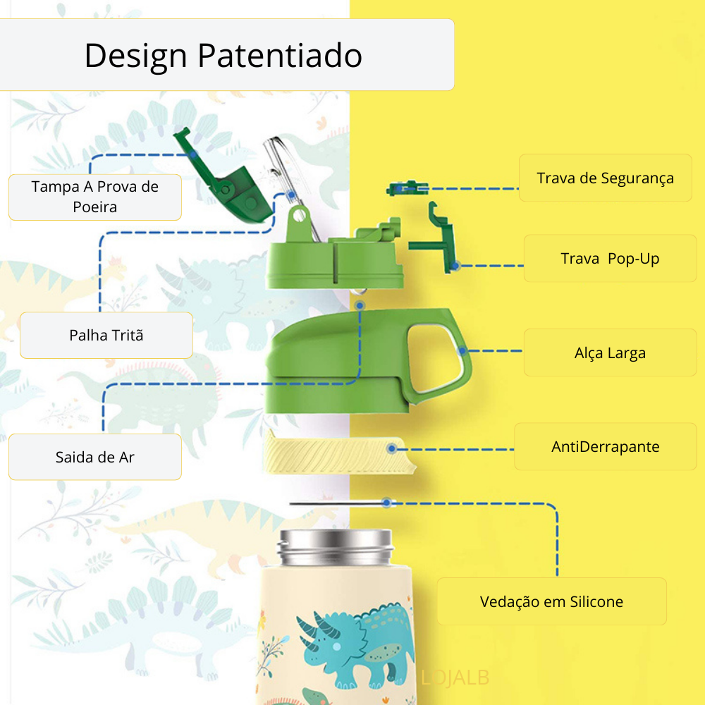Garrafa Termica infantil estampa Com Canudo Ultra Resistente 350ml - LojaLB