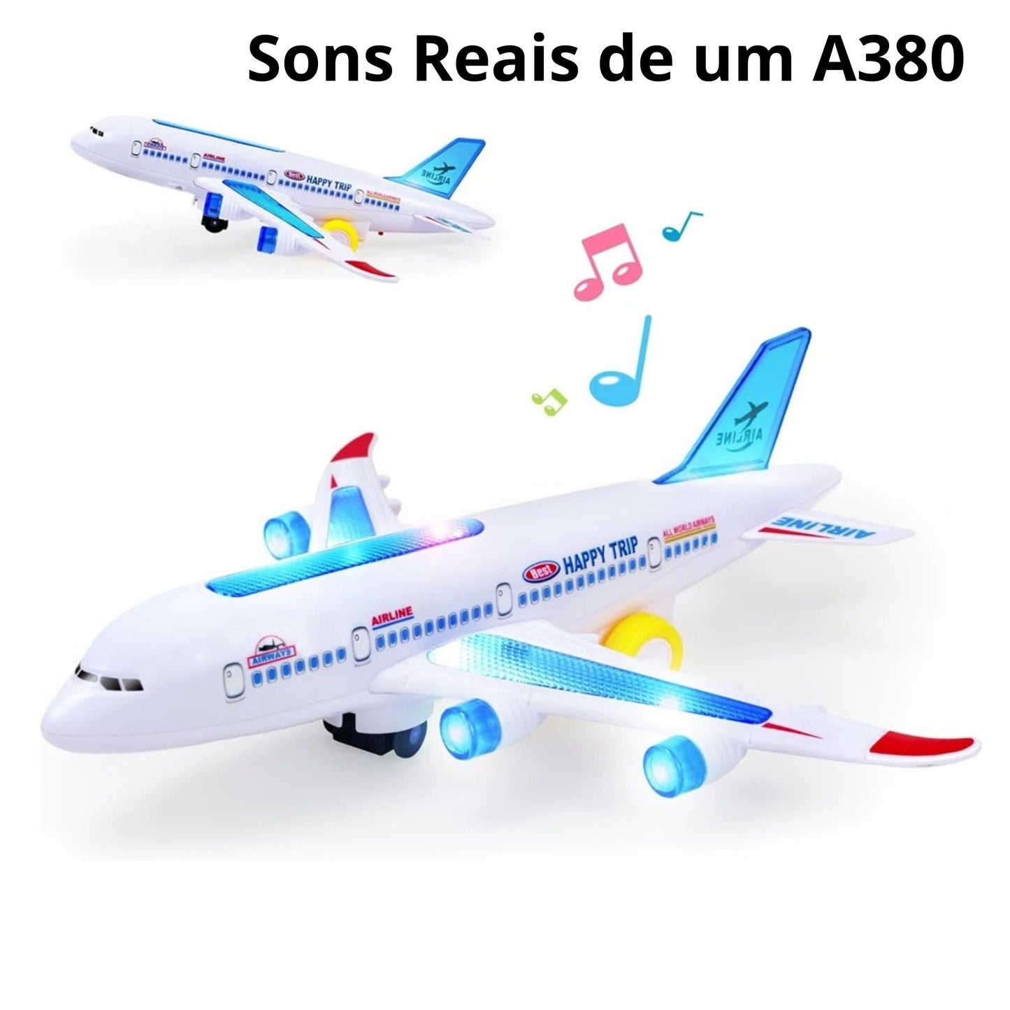Avião Brinquedo infantil A380 sons reais musicas rotação automatica