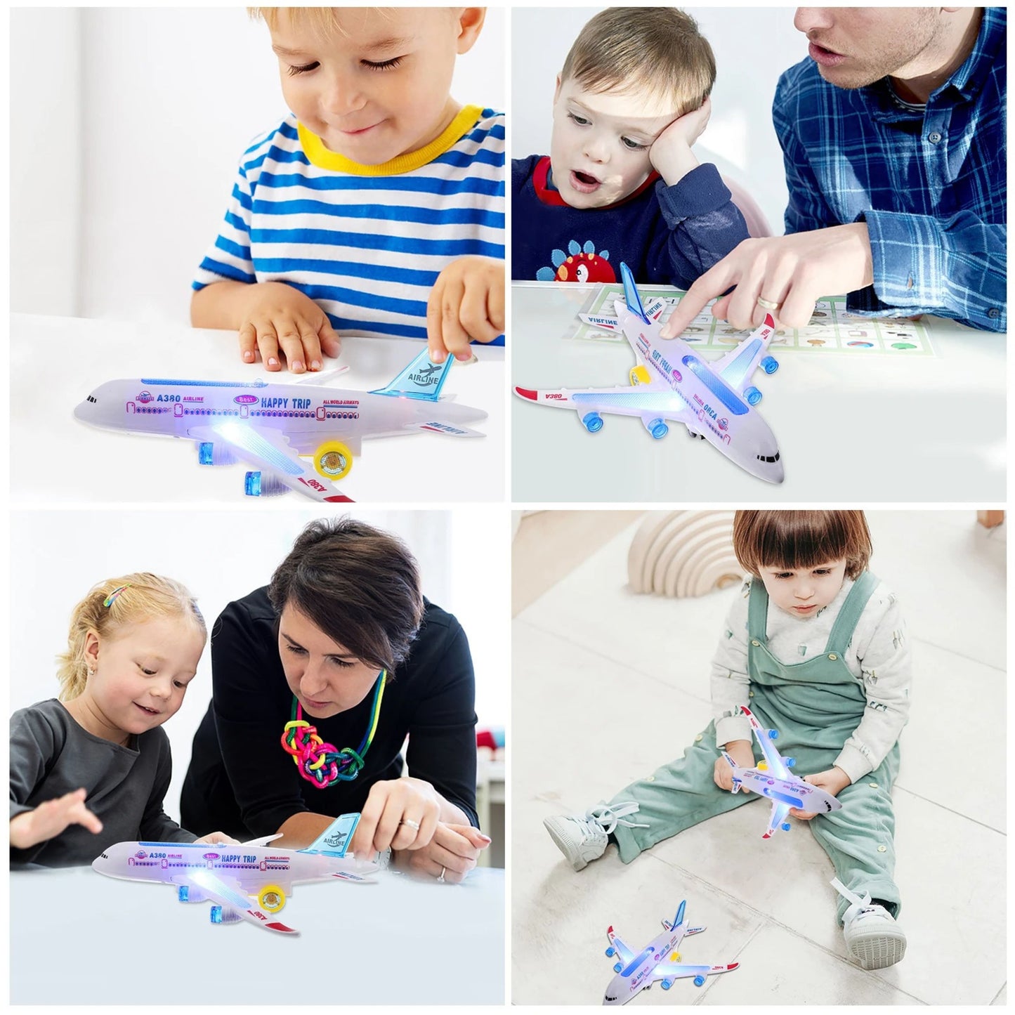 Avião Brinquedo infantil A380 sons reais musicas rotação automatica