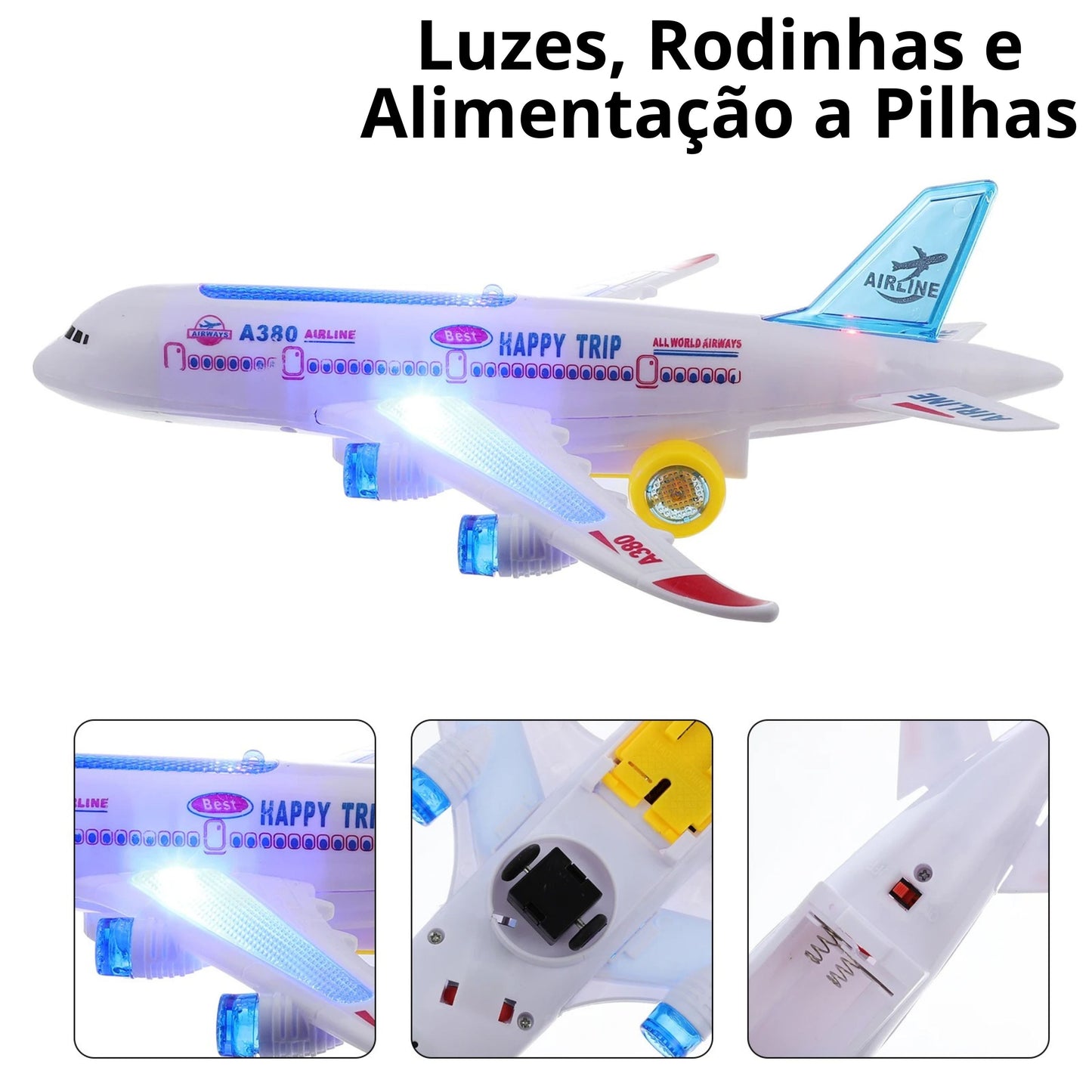 Avião Brinquedo infantil A380 sons reais musicas rotação automatica