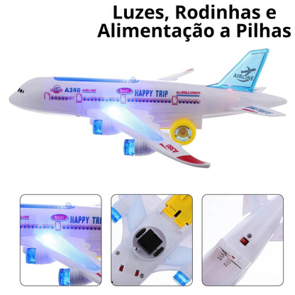Avião Brinquedo infantil A380 sons reais musicas rotação automatica - LojaLB