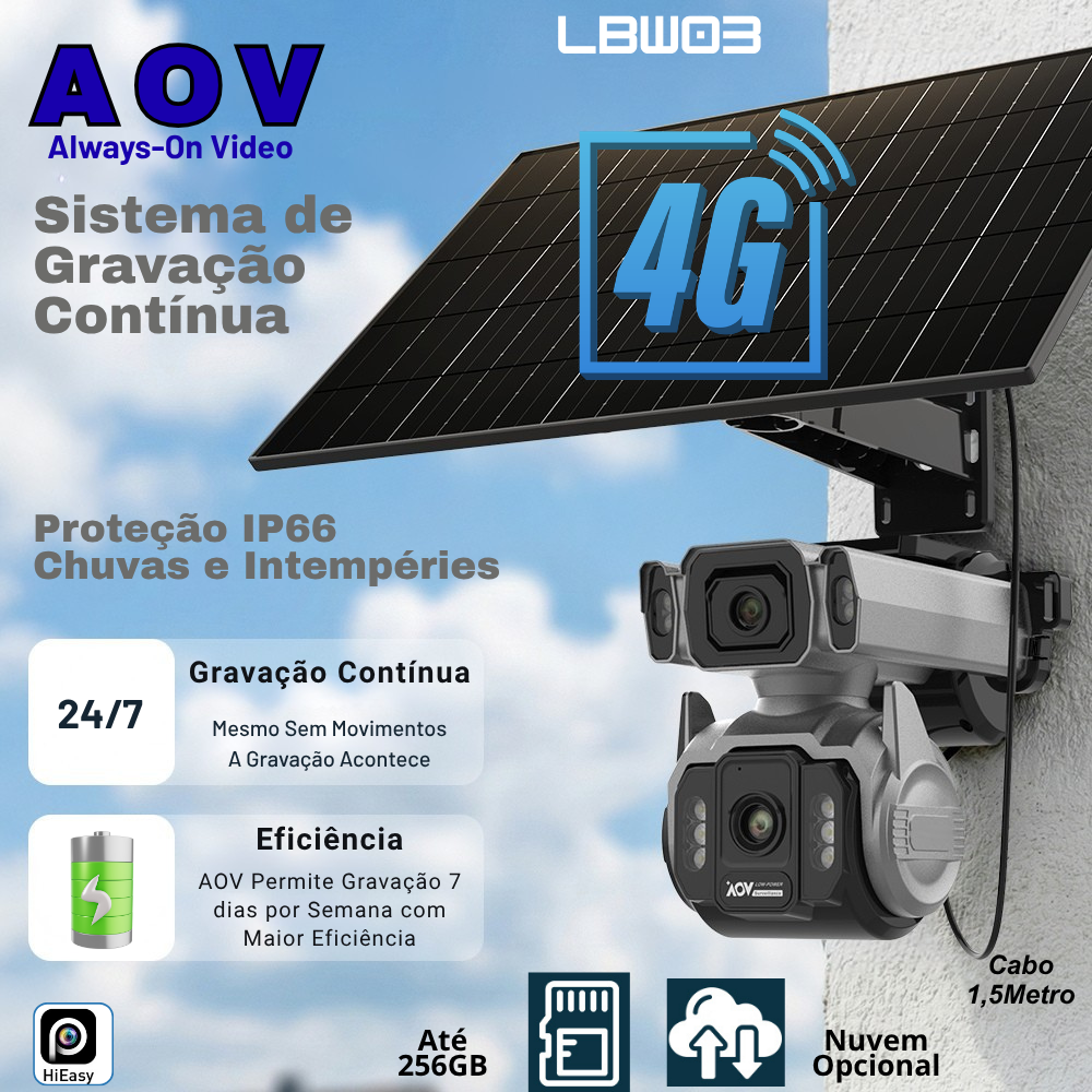 Câmera Solar 4G 360° com Gravação 24h e Zoom Óptico Lbw03