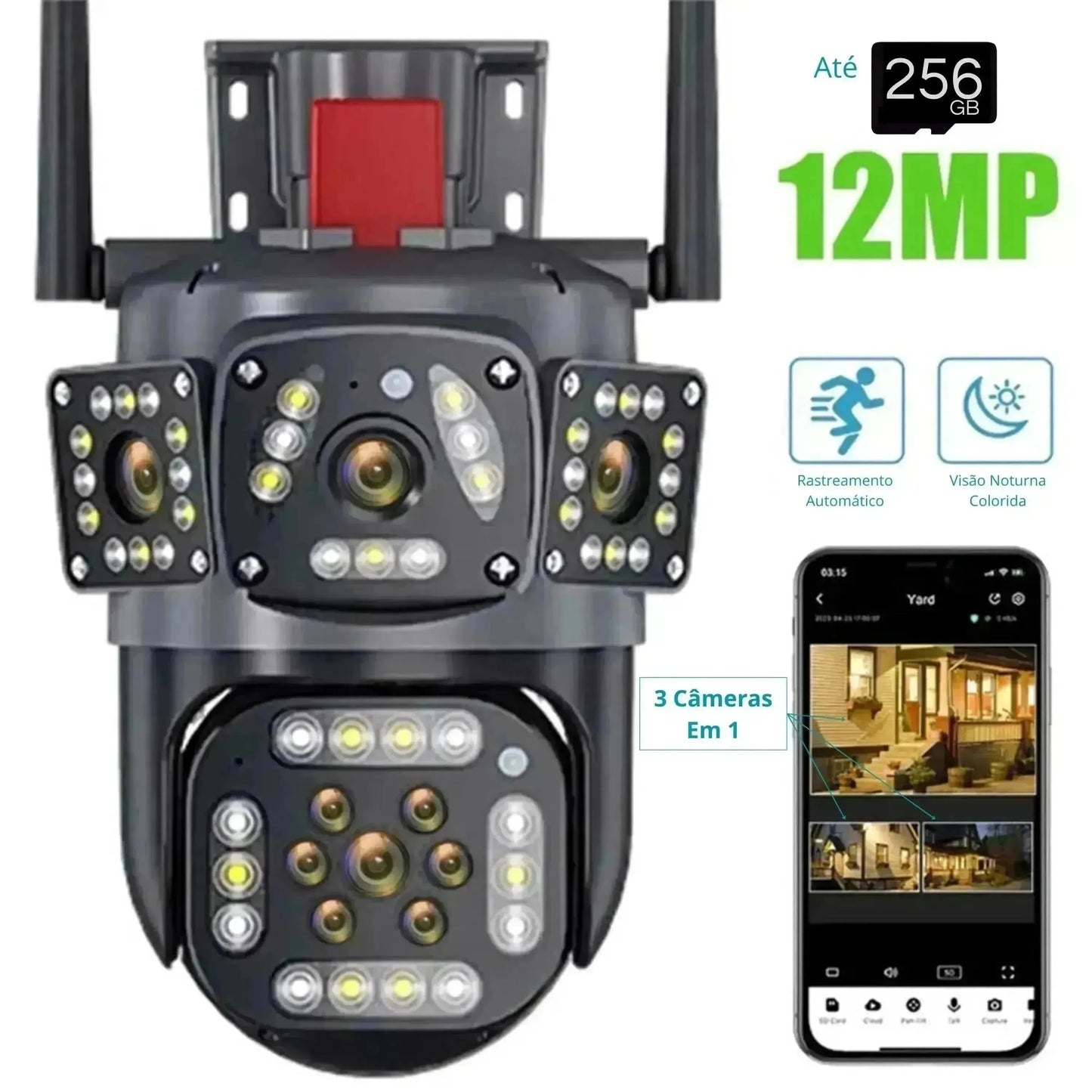 Camera wifi externa 256GB 3 Telas 12MP 6k Rastreamento automático k23