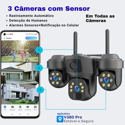 Câmera de Segurança Solar 4G WiFi Externa LBW04 3em1 AOV 360° com Gravação 24h - Garantia de 1 Ano