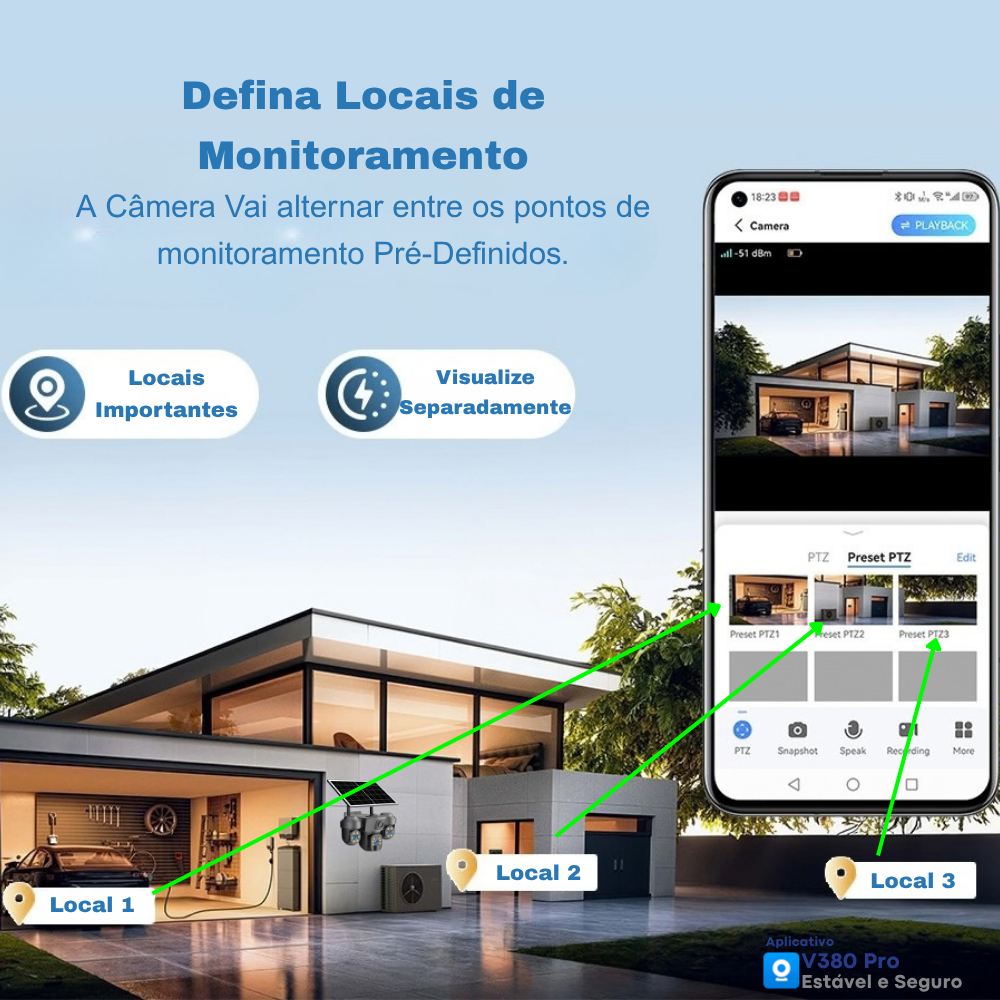 Câmera de Segurança Solar 4G WiFi Externa LBW04 3em1 AOV 360° com Gravação 24h - Garantia de 1 Ano