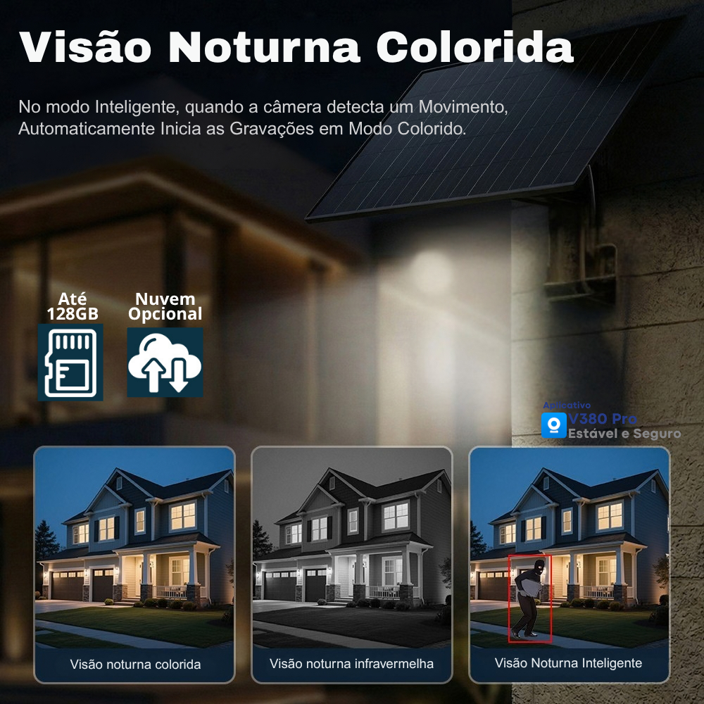 Câmera de Segurança Solar 4G WiFi Externa LBW04 3em1 AOV 360° com Gravação 24h - Garantia de 1 Ano
