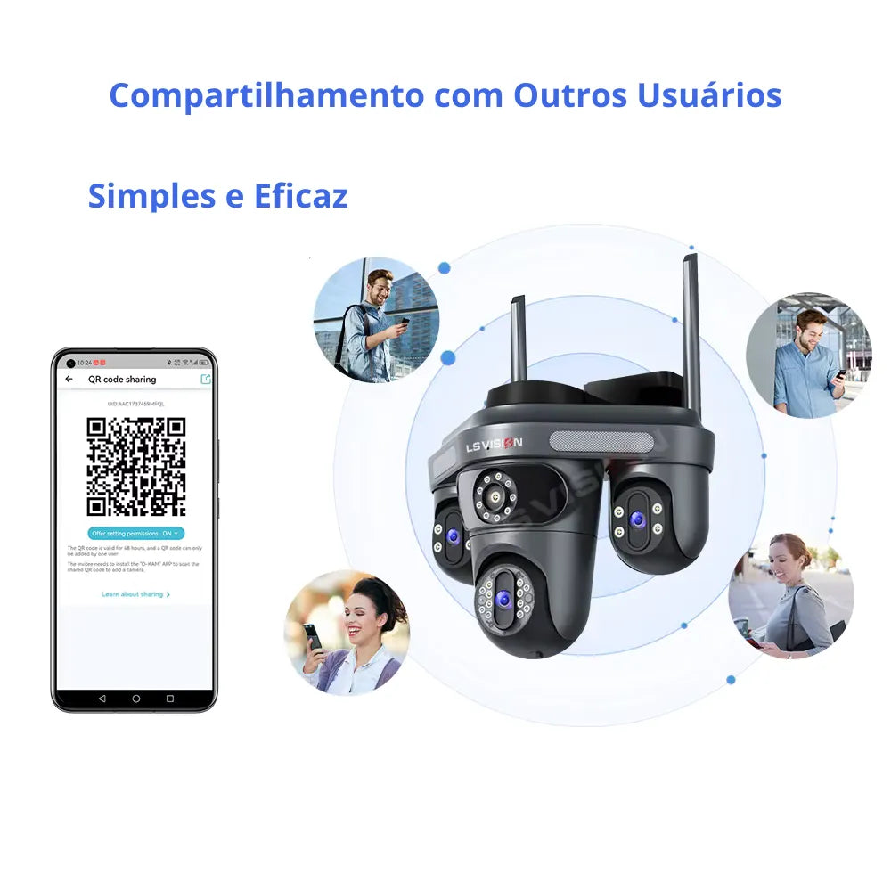 Camera de segurança wifi ls vision wl367 Zoom Optico 35mp Quatro Telas 7 Lentes - Garantia de 1 Ano