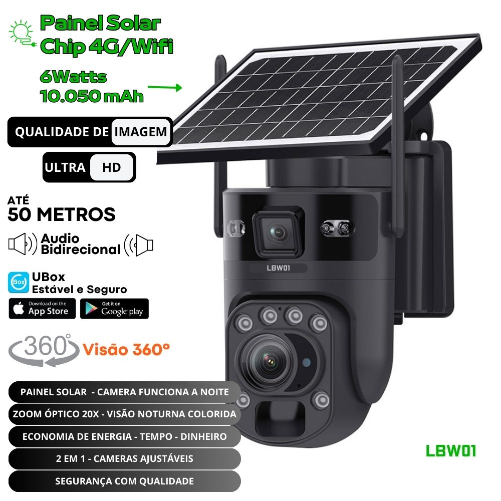 Camera wifi 4G solar lbw01 12MP zoom 20X Optico duas telas audio rastreamento cctv - Garantia de 1 Ano