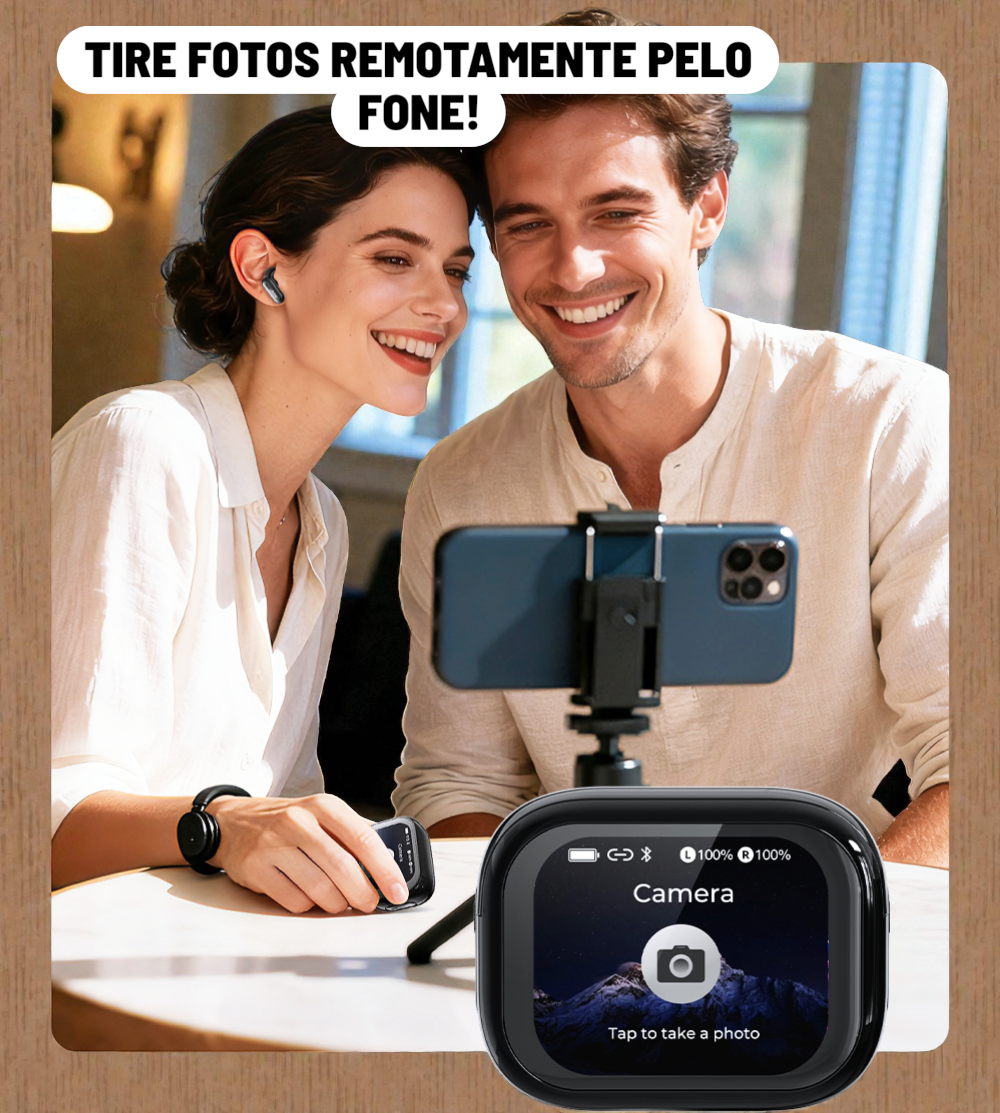 Fone ouvido tradutor simultaneo Bluetooth 6.0 com Tela Touch LED Tradução por IA Bateria 40h TWS Sem Fio