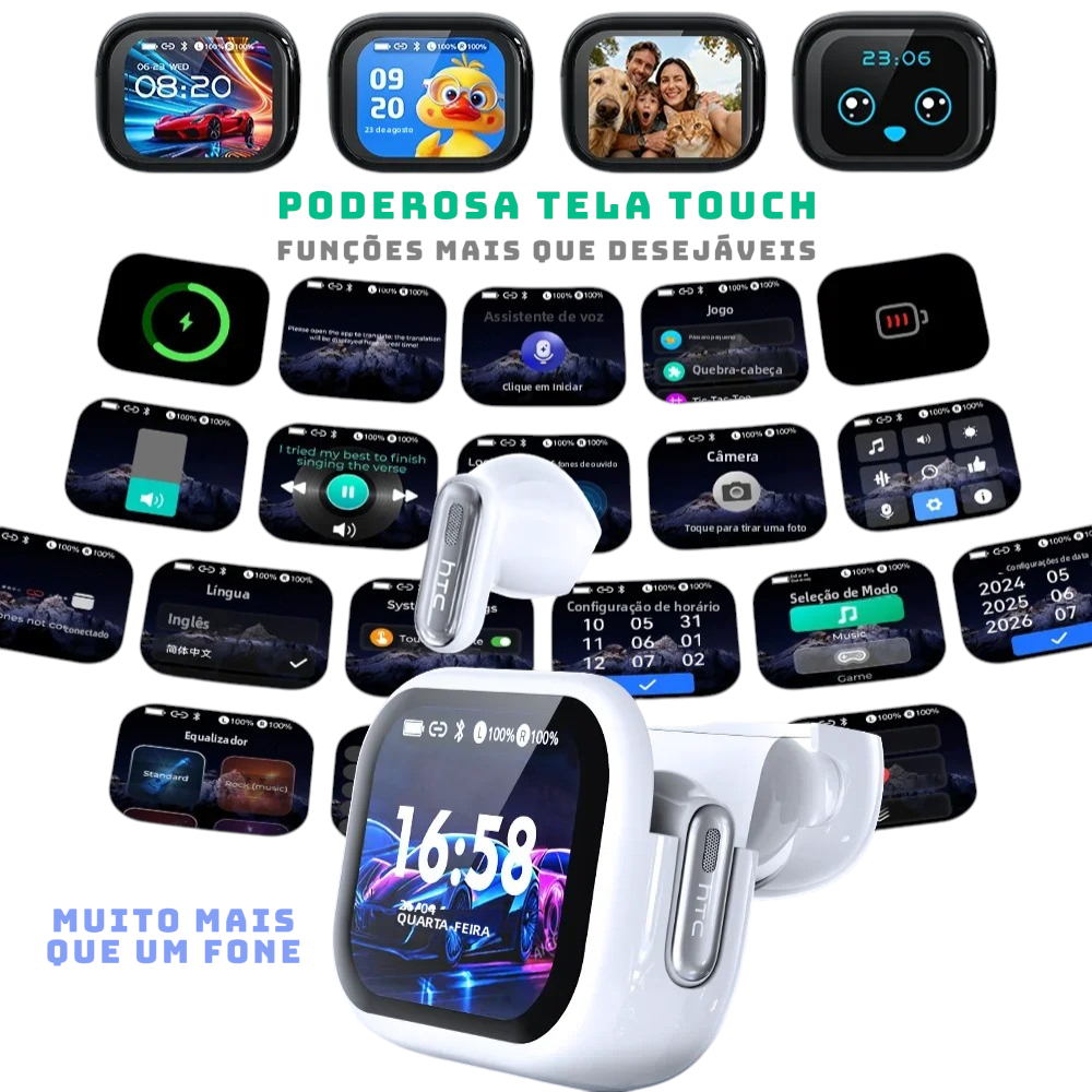 Fone ouvido tradutor simultaneo Bluetooth 6.0 com Tela Touch LED Tradução por IA Bateria 40h TWS Sem Fio