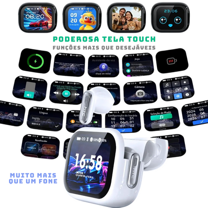 Fone ouvido tradutor simultaneo Bluetooth 6.0 com Tela Touch LED Tradução por IA Bateria 40h TWS Sem Fio - LojaLB