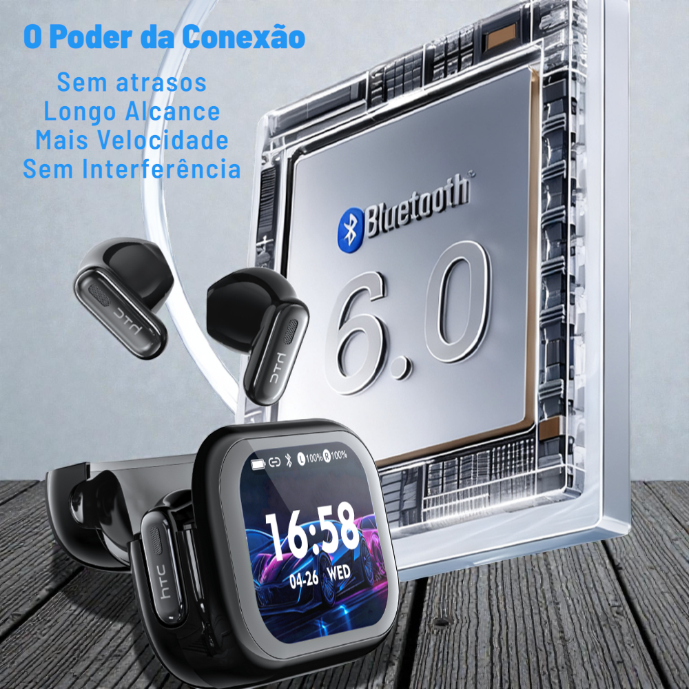 Fone ouvido tradutor simultaneo Bluetooth 6.0 com Tela Touch LED Tradução por IA Bateria 40h TWS Sem Fio