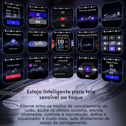 Fone de ouvido sem fio Bluetooth tradutor de Idiomas NE70 com Tela Touch Cancelamento de Ruído Som hi-hi - LojaLB
