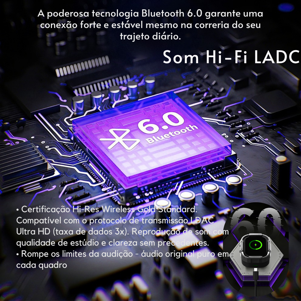 Fone de ouvido sem fio Bluetooth tradutor de Idiomas NE70 com Tela Touch Cancelamento de Ruído Som hi-hi - LojaLB