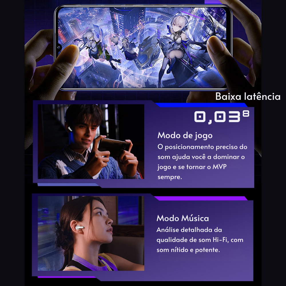 Fone de ouvido sem fio Bluetooth tradutor de Idiomas NE70 com Tela Touch Cancelamento de Ruído Som hi-hi - LojaLB