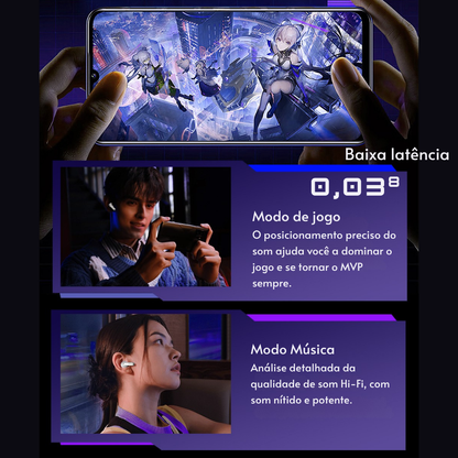 Fone de ouvido sem fio Bluetooth tradutor de Idiomas NE70 com Tela Touch Cancelamento de Ruído Som hi-hi - LojaLB