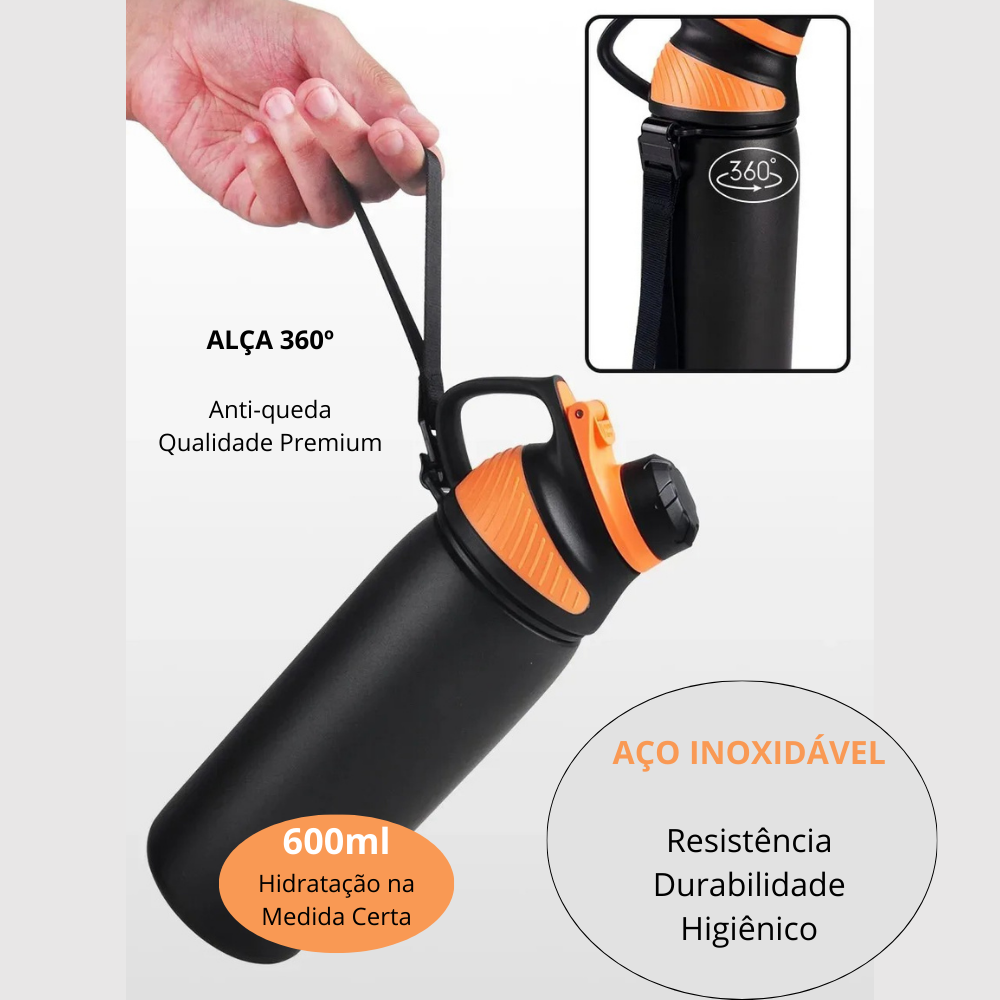 Garrafa Termica Academia 600ml Aço inoxidável Tampa Magnética Design Alemão Conserva Até 24horas