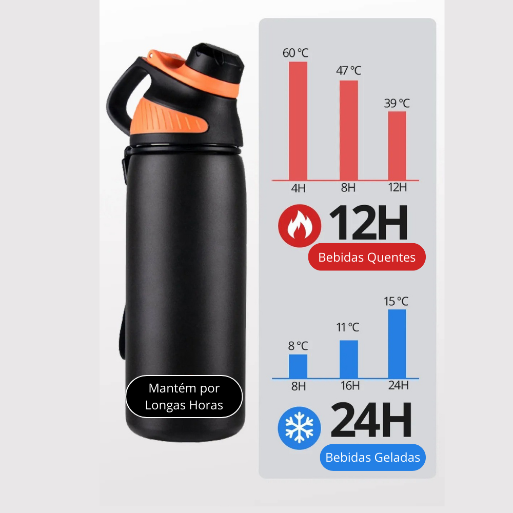 Garrafa termica pra academia de 1 litro, conserva bebidas quentes por 12 horas e frias por 24 horas, design inovador.