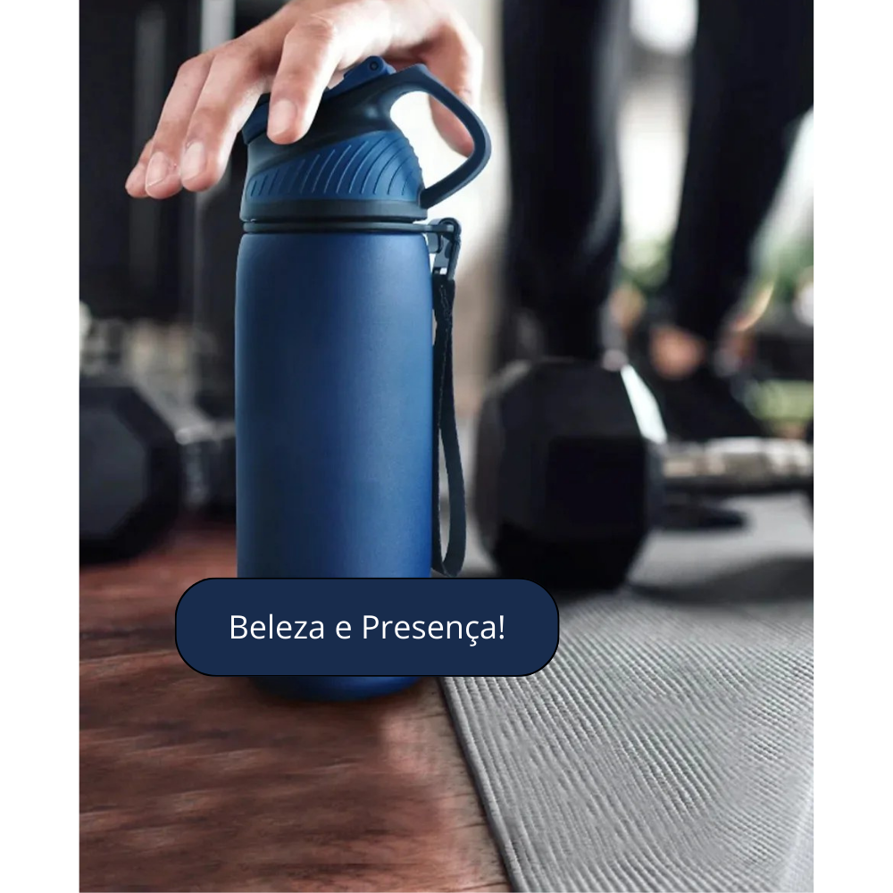 Garrafa termica pra academia de 1 litro em aço inoxidável com tampa magnética, destacando design e funcionalidade.