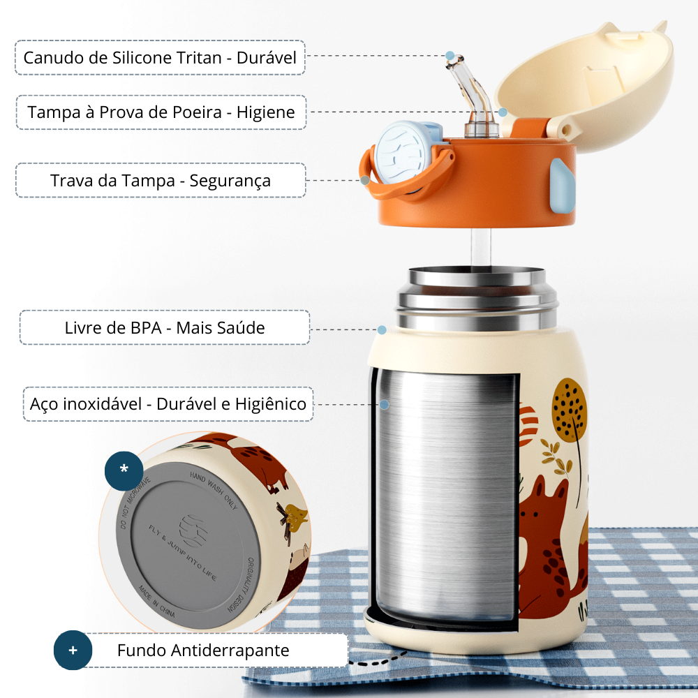 Garrafa Térmica Infantil 400ml em Aço Inox com Estampa Cartoon - LojaLB