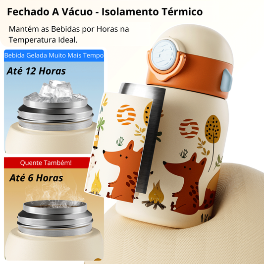 Garrafa Térmica Infantil 400ml em Aço Inox com Estampa Cartoon