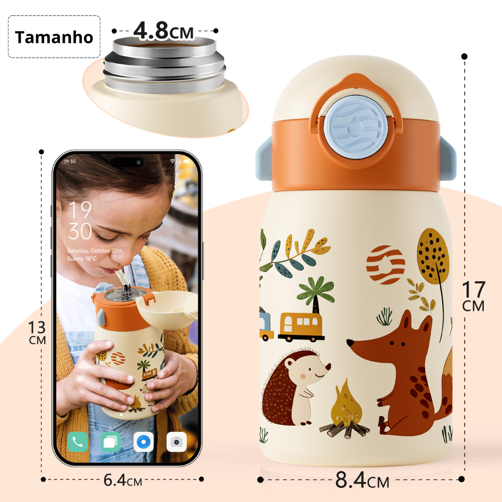 Garrafa Térmica Infantil 400ml em Aço Inox com Estampa Cartoon - LojaLB