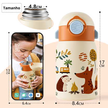 Garrafa Térmica Infantil 400ml em Aço Inox com Estampa Cartoon - LojaLB