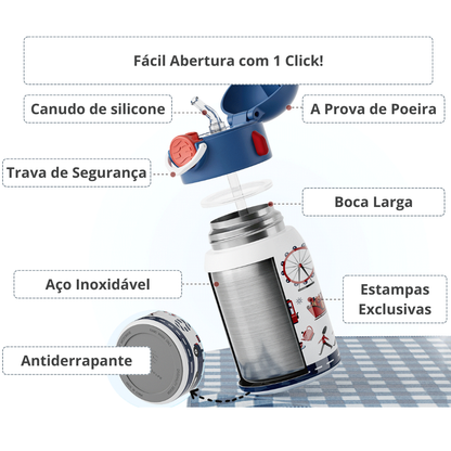 Garrafa Térmica Infantil 400ml em Aço Inox com Estampa Cartoon - LojaLB