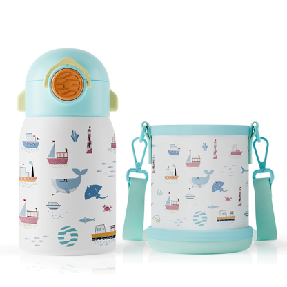 Garrafa Térmica Infantil 400ml em Aço Inox com Estampa Cartoon - LojaLB