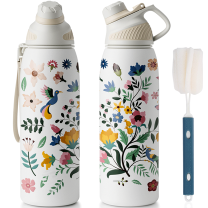 Garrafa Térmica Inox 1L com Tampa Magnética e Alça Portátil Feminina Estampas - LojaLB