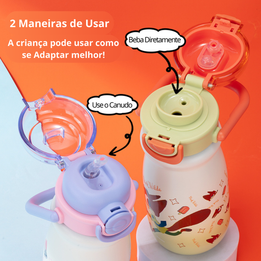 Garrafa Térmica Infantil 550ml em Aço Inox com Canudo e Alça