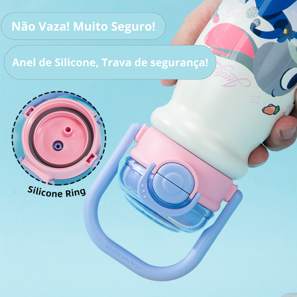 Garrafa Térmica Infantil 550ml em Aço Inox com Canudo e Alça
