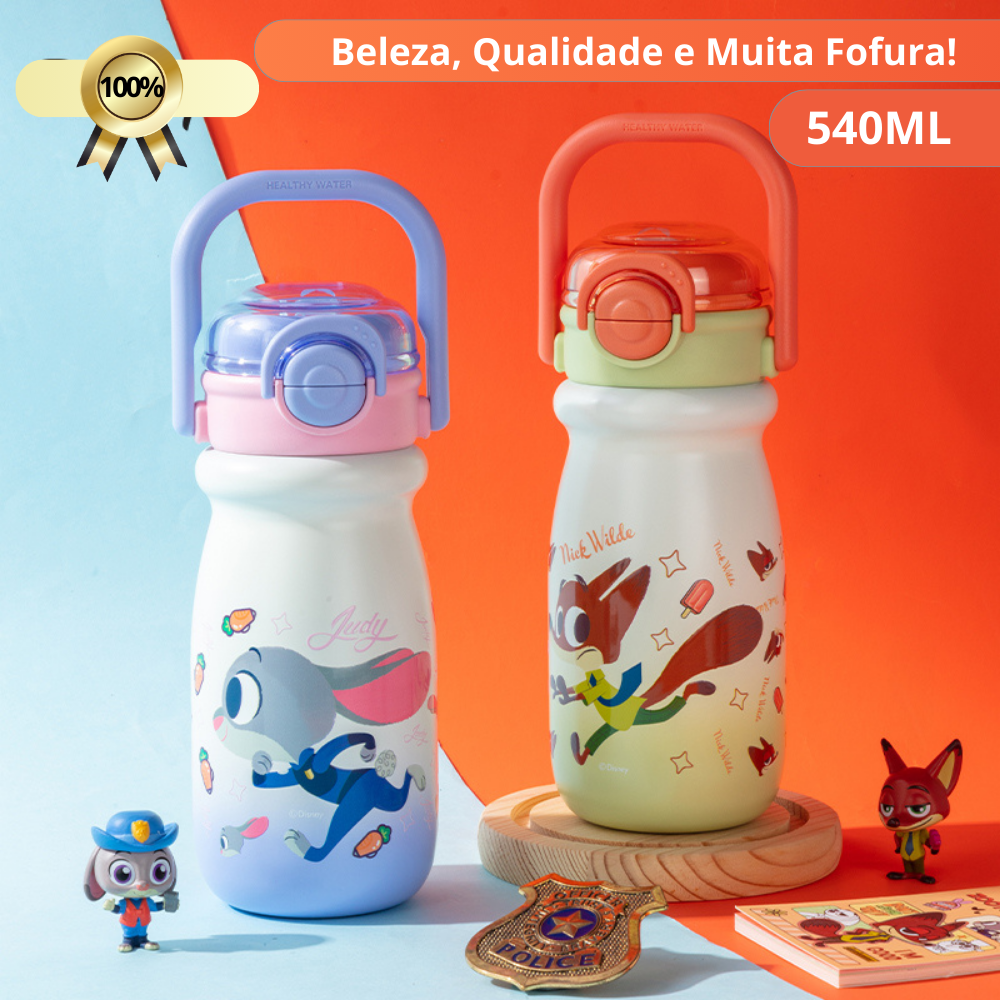 Garrafa Térmica Infantil 550ml em Aço Inox com Canudo e Alça