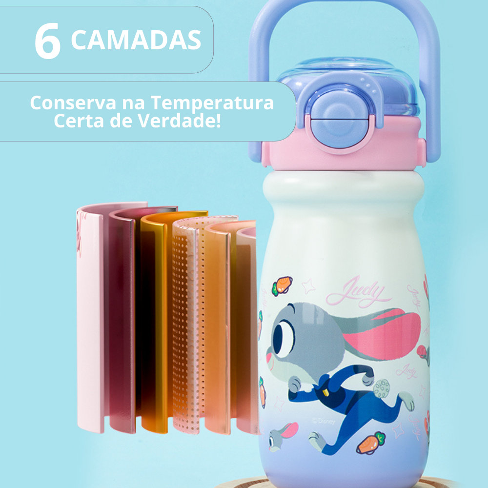 Garrafa Térmica Infantil 550ml em Aço Inox com Canudo e Alça