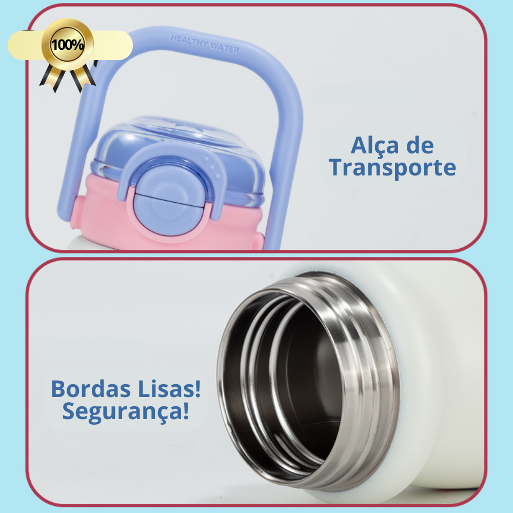 Garrafa Térmica Infantil 550ml em Aço Inox com Canudo e Alça