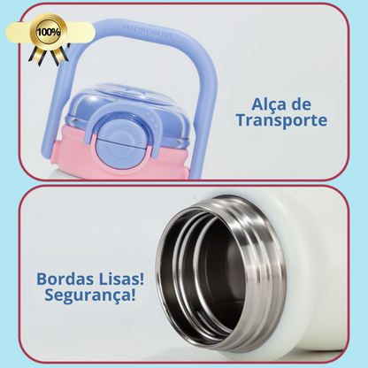 Garrafa Térmica Infantil 550ml em Aço Inox com Canudo e Alça