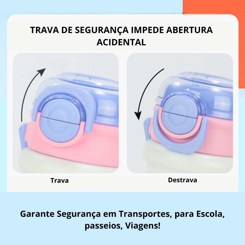 Garrafa Térmica Infantil 550ml em Aço Inox com Canudo e Alça