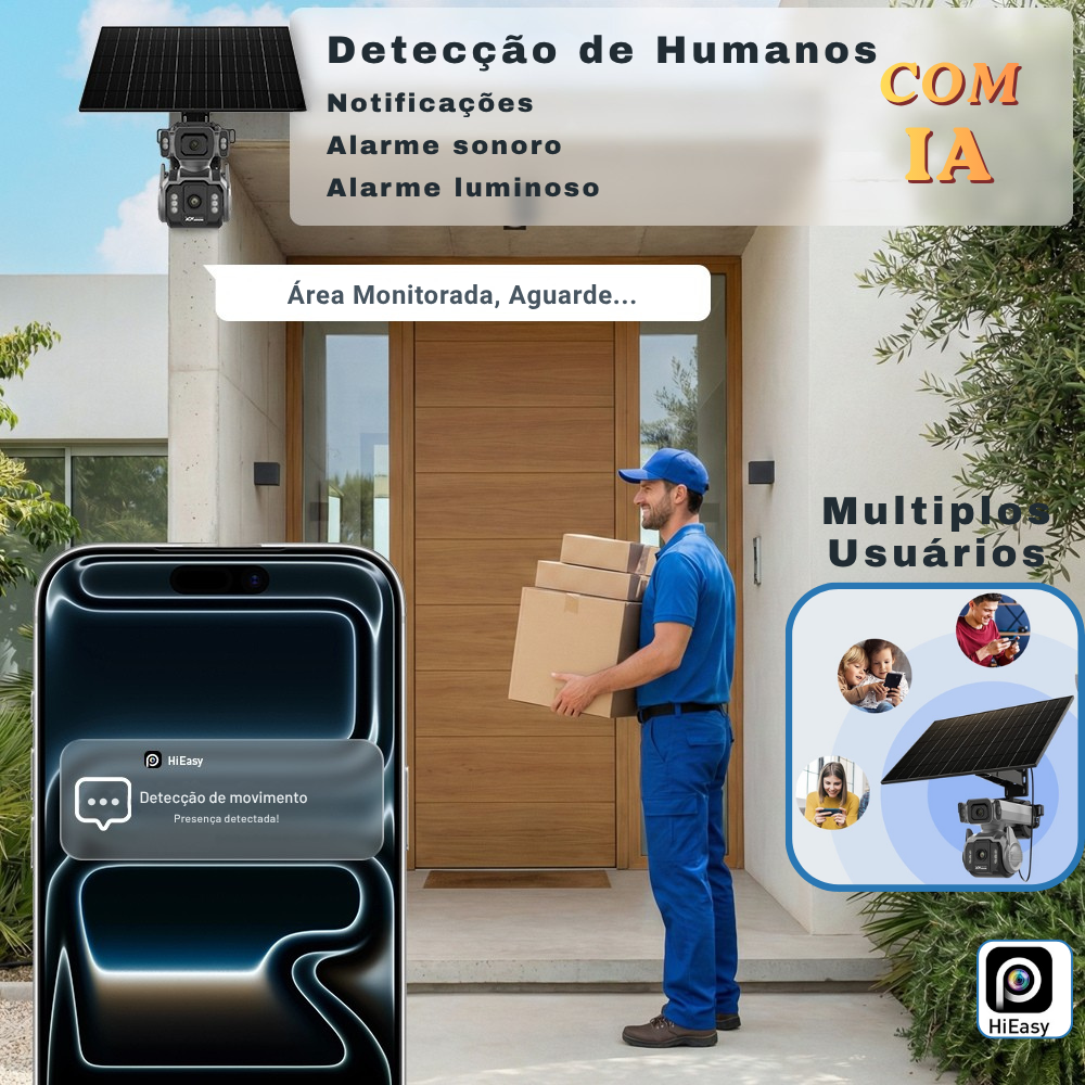 LBW03 Solar 4G AOV Câmera de Segurança Solar 4G 360° com Gravação 24h e Zoom Óptico - Garantia de 1 Ano