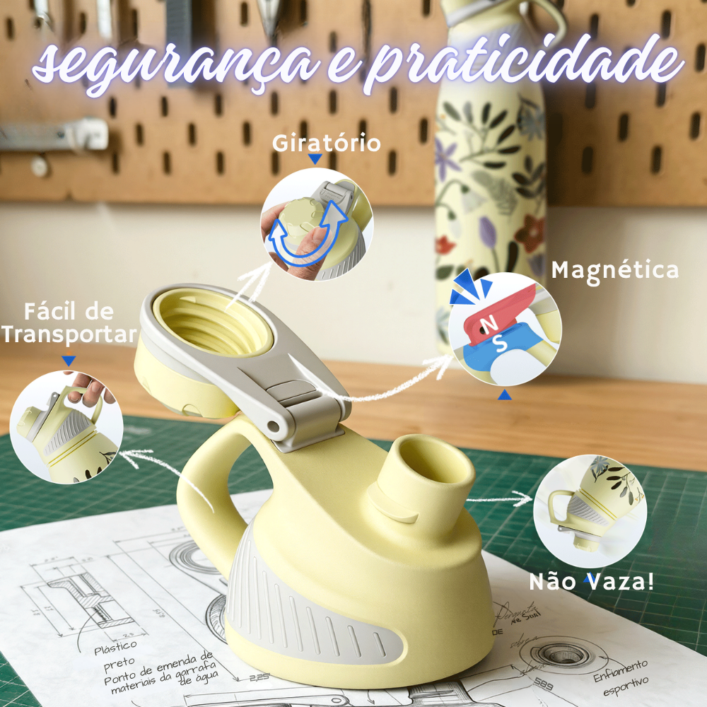Garrafa Térmica Inox 1L com Tampa Magnética e Alça Portátil Feminina Estampas - LojaLB