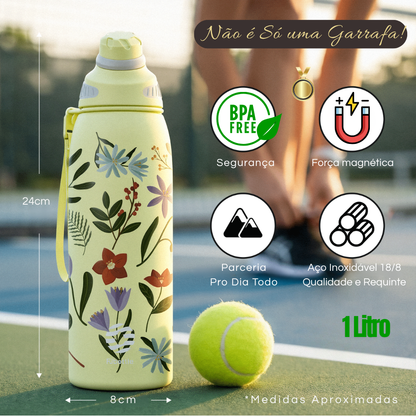 Garrafa Térmica Inox 1L com Tampa Magnética e Alça Portátil Feminina Estampas - LojaLB