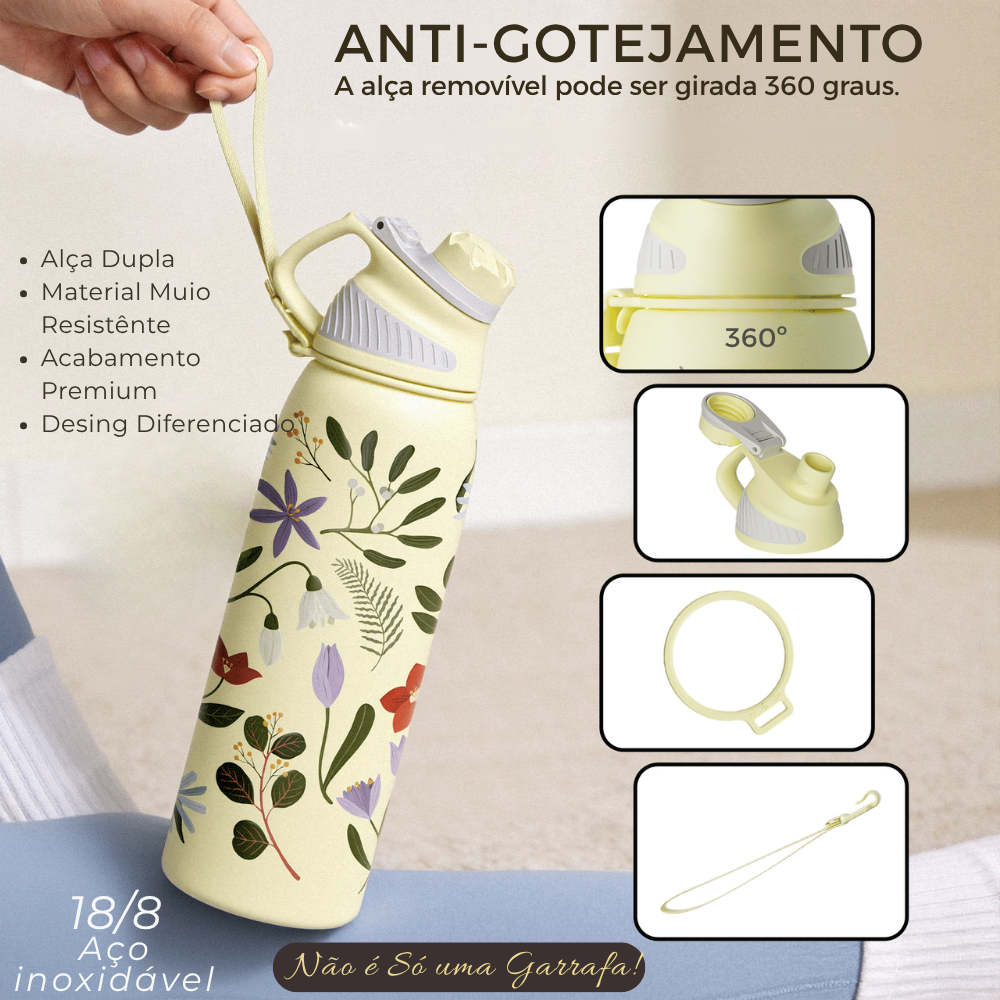 Garrafa Térmica Inox 1L com Tampa Magnética e Alça Portátil Feminina Estampas - LojaLB